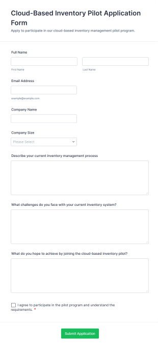 Cloud Based Inventory Pilot Application Form Form Template