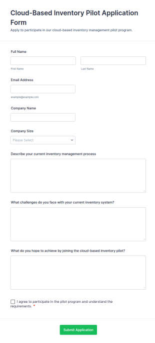 Cloud Based Inventory Pilot Application Form Template