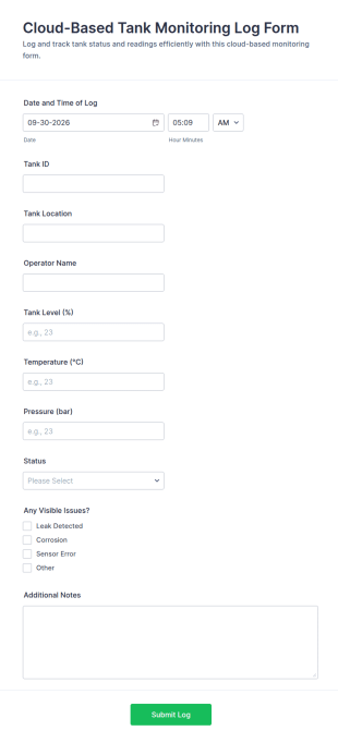 Cloud Based Tank Monitoring Log Form Template