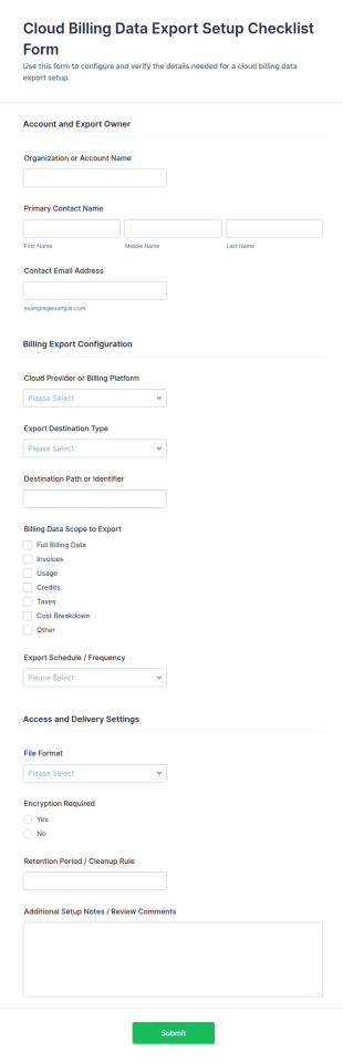 Cloud Billing Data Export Setup Checklist Form Template