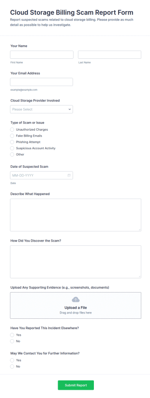Cloud Billing Scam Report Form Template