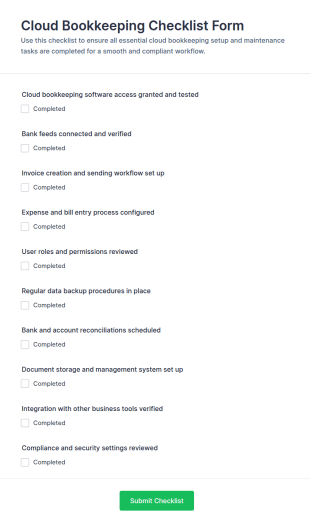 Cloud Bookkeeping Checklist Form Template