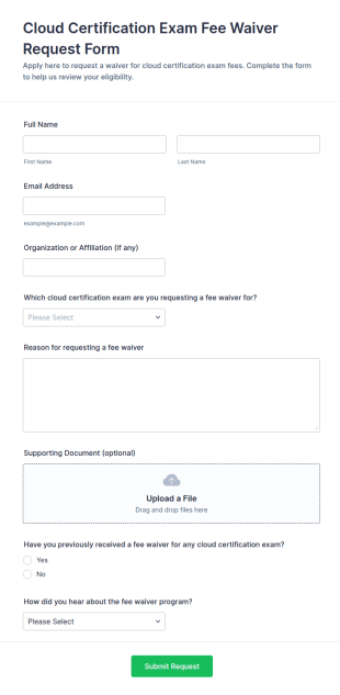 Cloud Certification Exam Fee Waiver Request Form Template