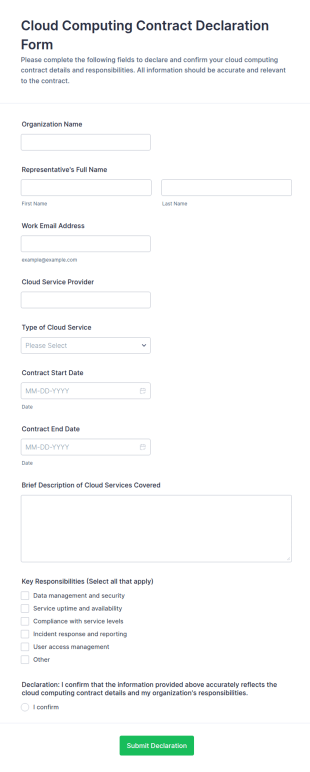 Cloud Computing Contract Declaration Form Template