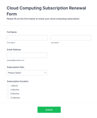 Cloud Computing Subscription Renewal Form Template