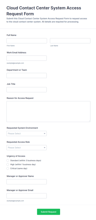 Cloud Contact Center System Access Request Form Template