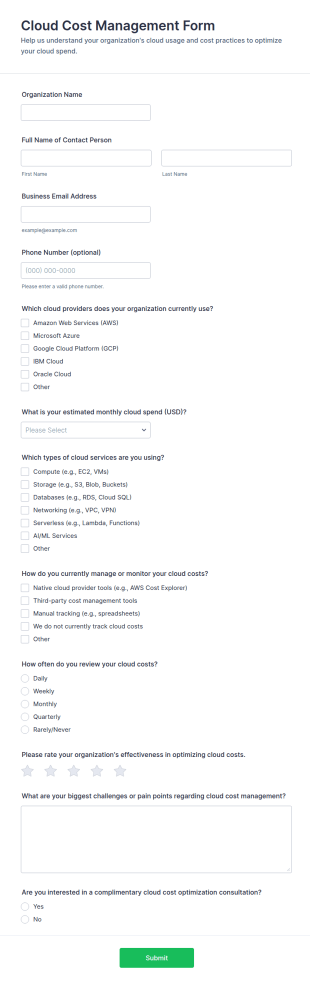 Cloud Cost Management Form Template
