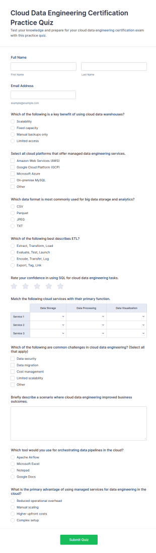 Cloud Data Engineering Certification Practice Quiz Form Template