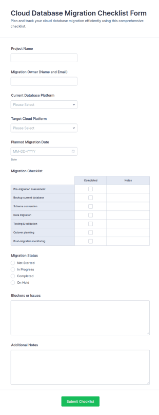 Cloud Database Migration Checklist Form Template