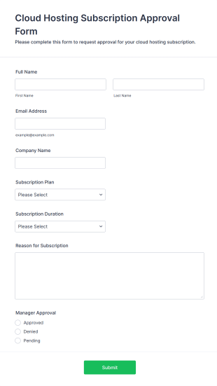Cloud Hosting Subscription Approval Form Template