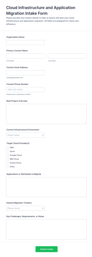 Cloud Infrastructure And Application Migration Intake Form Template