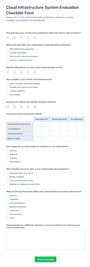 Cloud Infrastructure System Evaluation Checklist Form Template