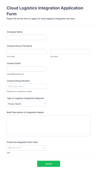 Cloud Logistics Integration Application Form Template