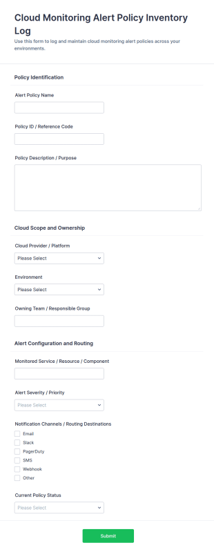 Cloud Monitoring Alert Policy Inventory Log Form Template