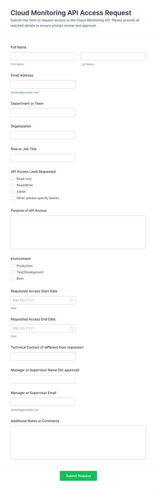 Cloud Monitoring API Access Request Form Template