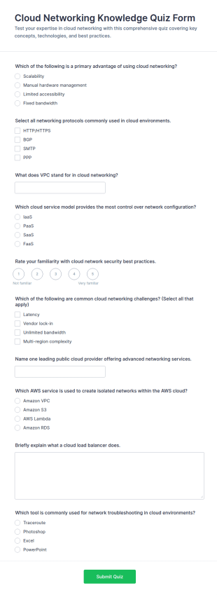 Cloud Networking Knowledge Quiz Form Template