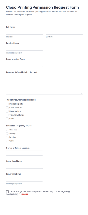 Cloud Printing Permission Request Form Template