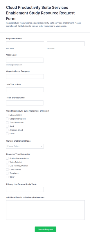 Cloud Productivity Suite Services Enablement Study Resource Request Form Template