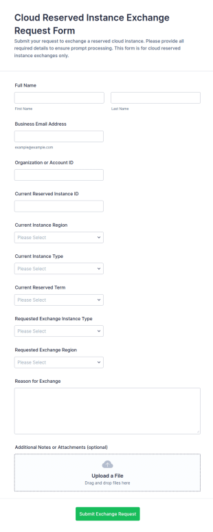 Cloud Reserved Instance Exchange Request Form Template