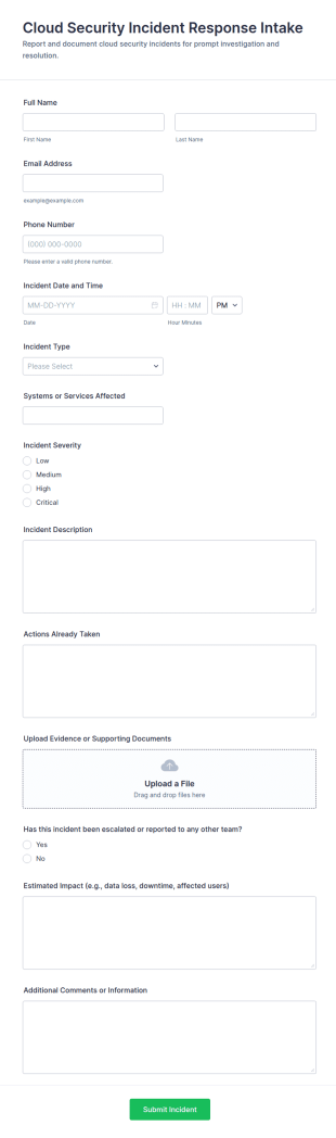 Cloud Security Incident Response Intake Form Template