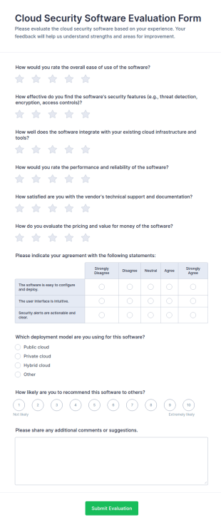 Cloud Security Software Evaluation Survey Form Template
