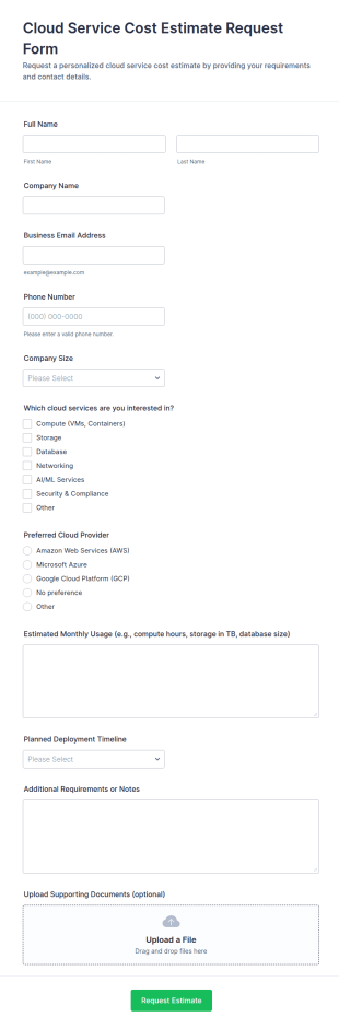 Cloud Service Cost Estimate Request Form Template