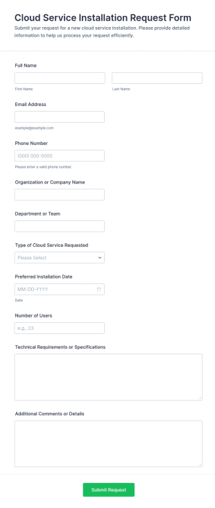 Cloud Service Installation Request Form Template