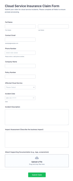 Cloud Service Insurance Claim Form Template