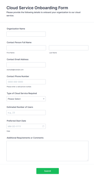 Cloud Service Onboarding Form Template