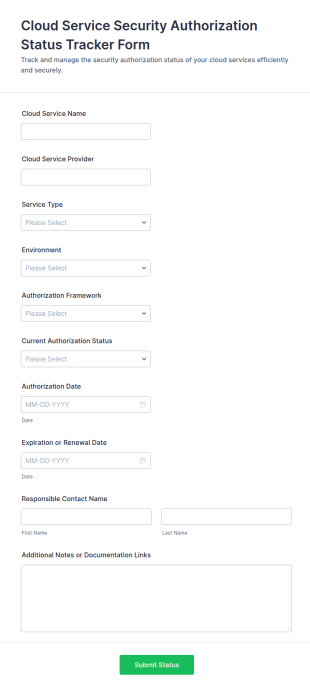 Cloud Service Security Authorization Status Tracker Form Template