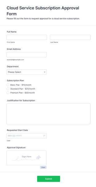 Cloud Service Subscription Approval Form Template