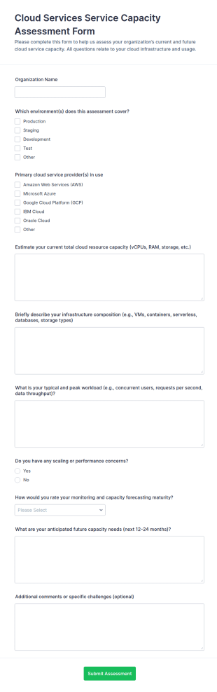 Cloud Services Service Capacity Assessment Form Template