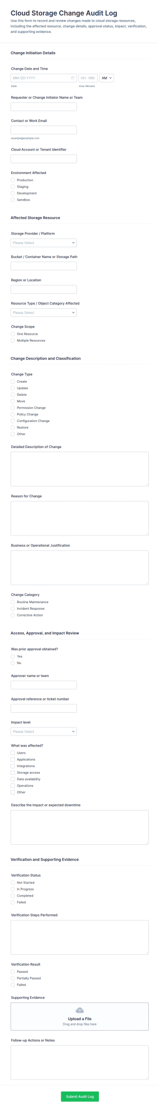 Cloud Storage Change Audit Log Form Template