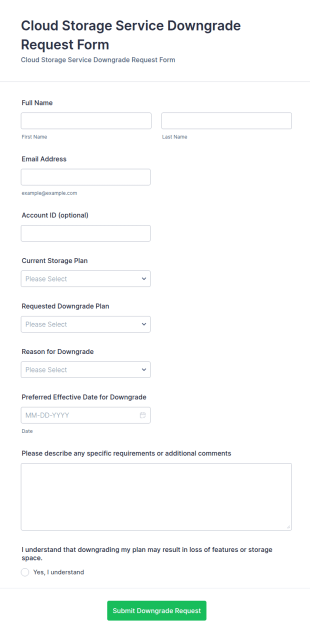 Cloud Storage Service Downgrade Request Form Template