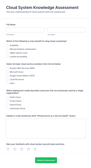 Cloud System Knowledge Assessment Form Template