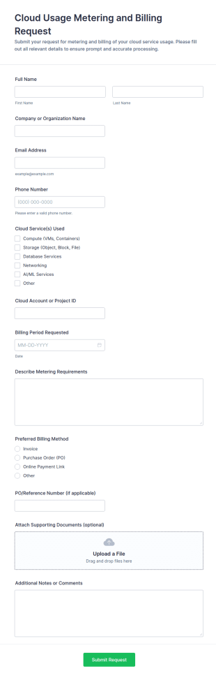 Cloud Usage Metering And Billing Request Form Template