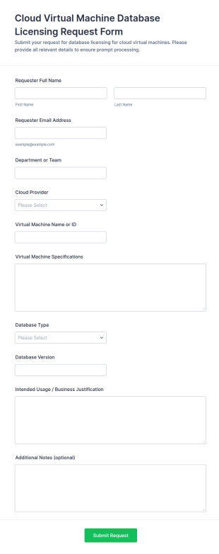 Cloud Virtual Machine Database Licensing Request Form Template