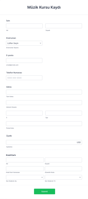 Bluepay Müzik Kursu Kayıt Form Template