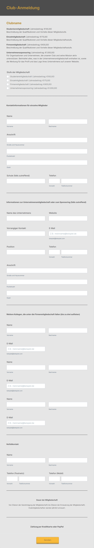 Club Anmeldung Form Template