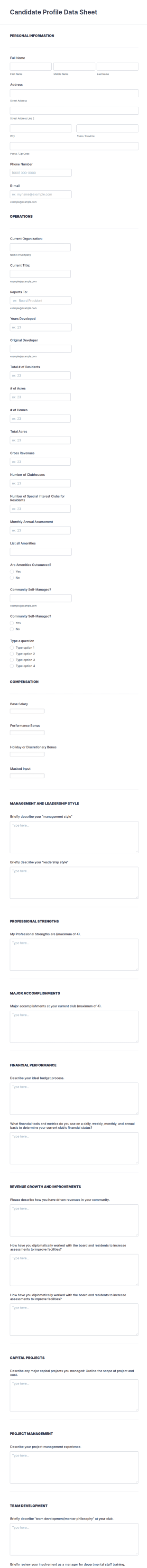 Club Director Candidate Profile Form Template