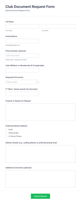 Club Document Request Form Template