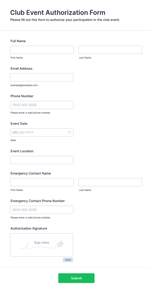 Club Event Authorization Form Template