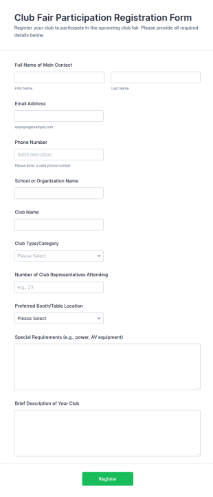 Club Fair Participation Registration Form Template