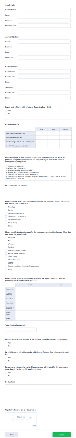 Club Funding Request Form Template