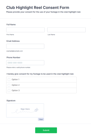Club Highlight Reel Consent Form Template