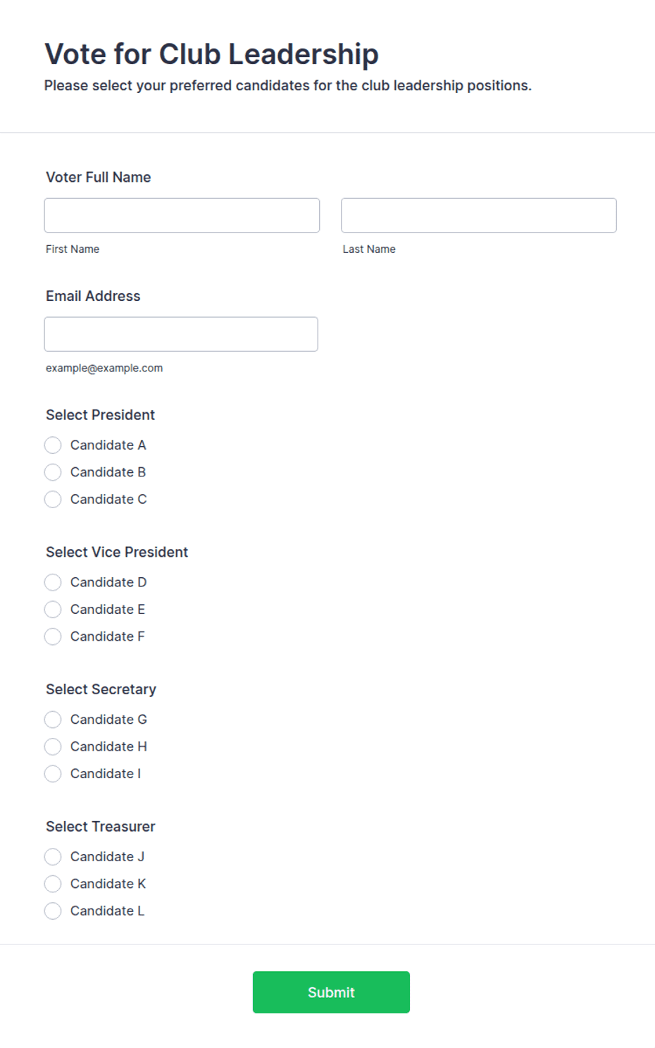 Voting Form Excel Club Leadership Voting Form Template | Jotform