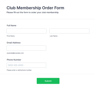 Club Membership Order Form Form Template