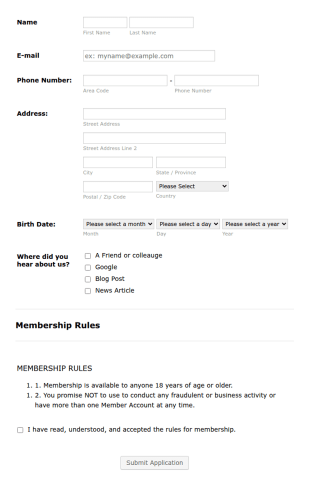 Club Membership Registration Form Template