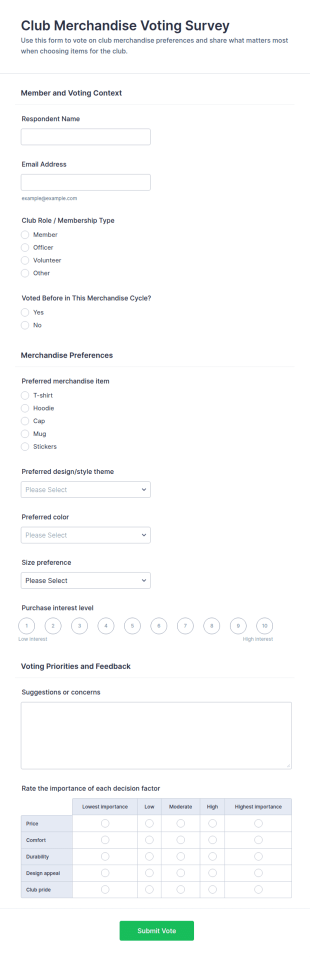 Club Merchandise Voting Survey Form Template