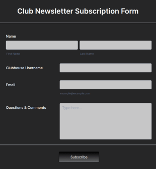 Club Newsletter Subscription Form Template